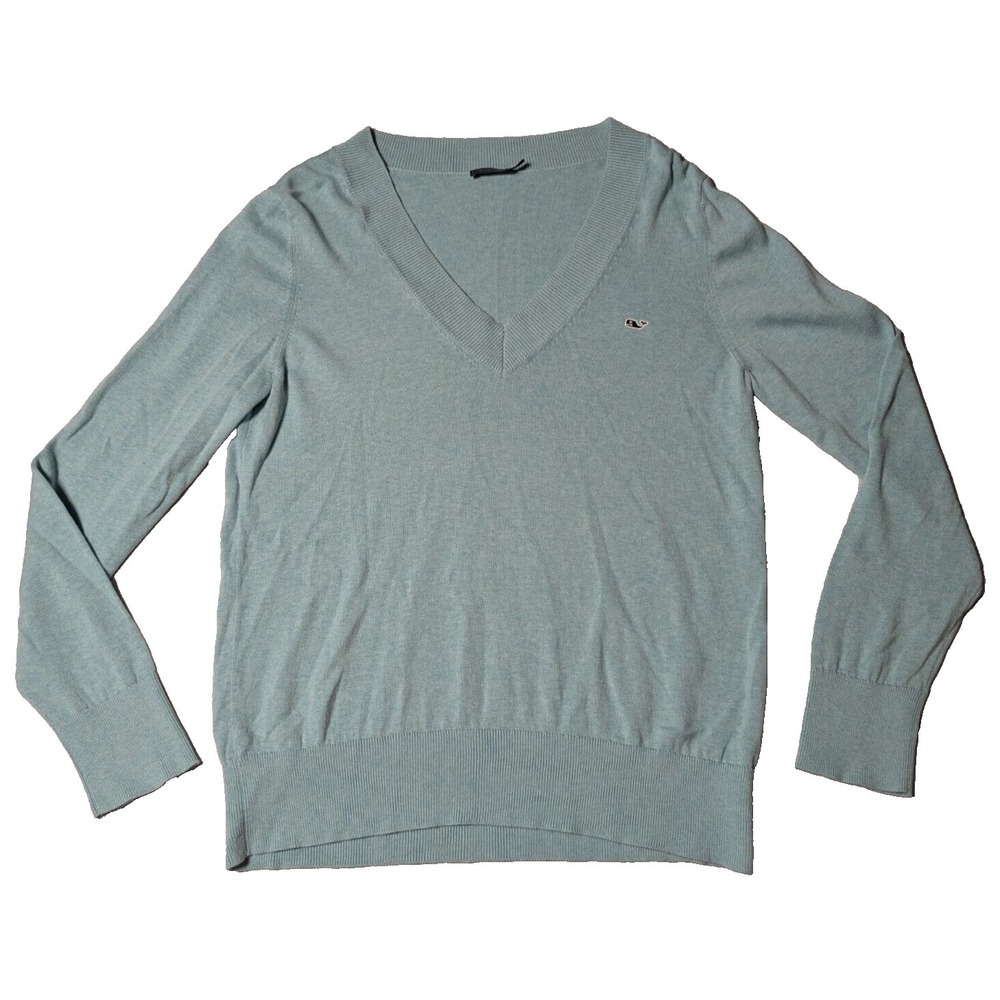 VINEYARD VINES MARTHA'S VINEYARD Men Large Seafoam Cotton V-Neck Sweater